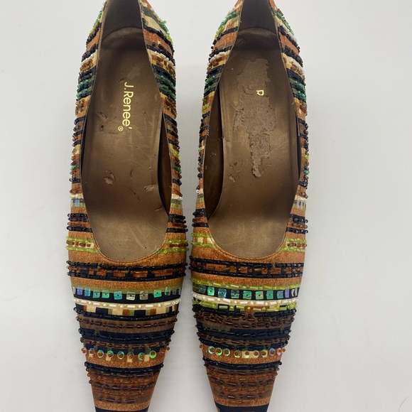 J. Renee Brown Beaded Snip Toe Kitten Heels - Picture 4 of 9